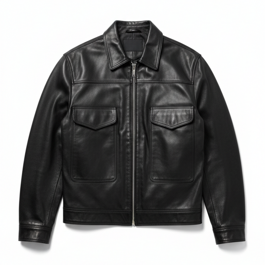 ASRI Genuine Leather Jacket - with Flap Pockets